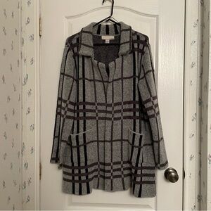 By Design Plaid Gray open front cardigan with pockets size Large